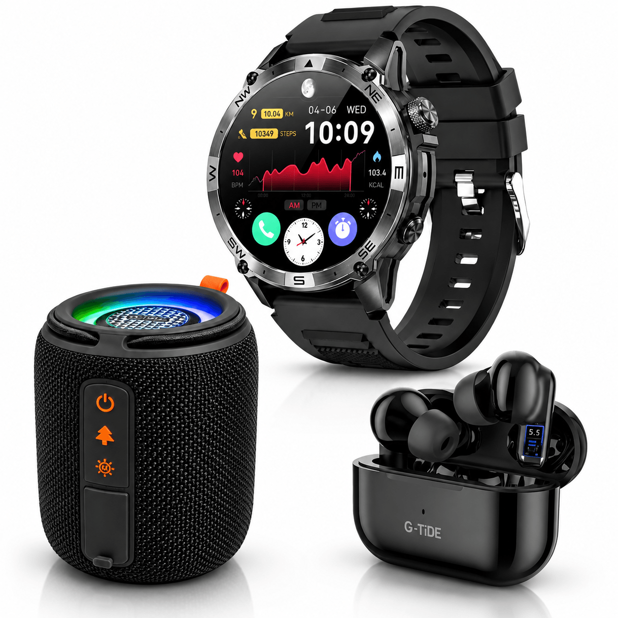 SMARTWACTH G-TIDE R6 PRO (NEGRO) + AUDIFONOS G-TIDE L22 + BOCINA G-TIDE SV-30 (NEGRA) — imagen 2