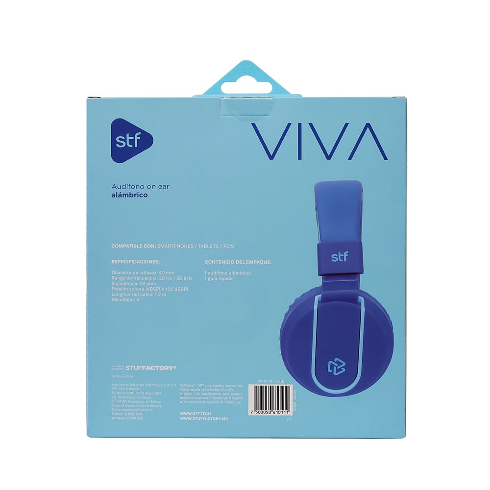 Audifonos Alámbricos On Ear Viva STF 8hrs Uso Azul — imagen 8