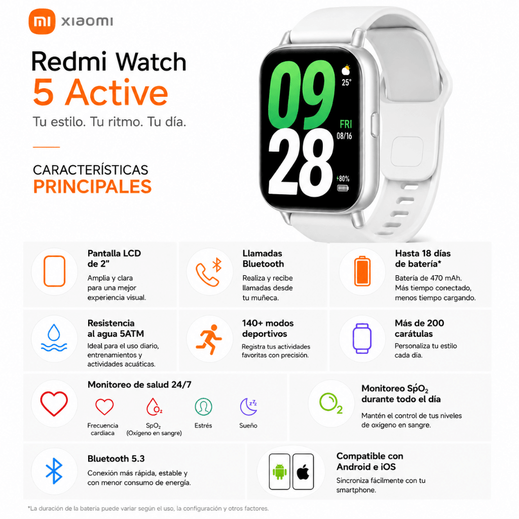 Smartwatch Redmi Watch 5 active (Plata) + Audifonos G-tide OWS 8 (Beige) — imagen 5