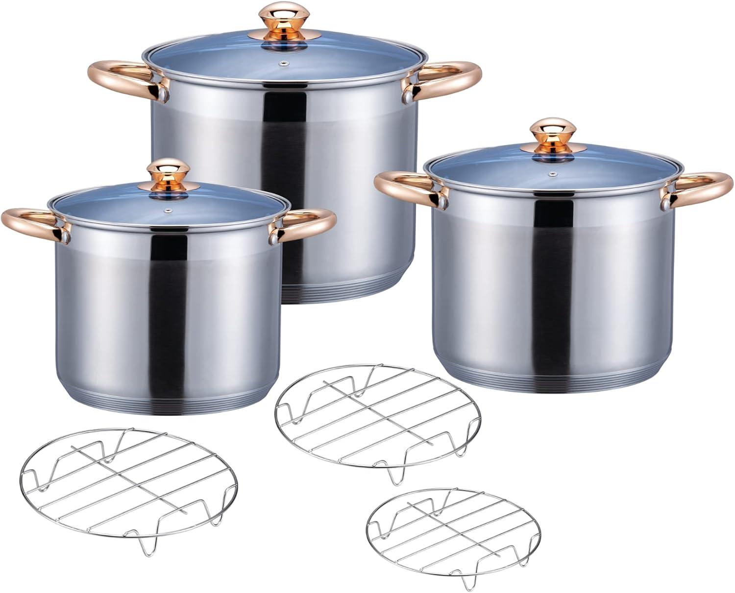 3 OLLAS VAPORERAS CON REJILLA 9L, 11.1L Y 13.5L ACERO INOX — imagen 1