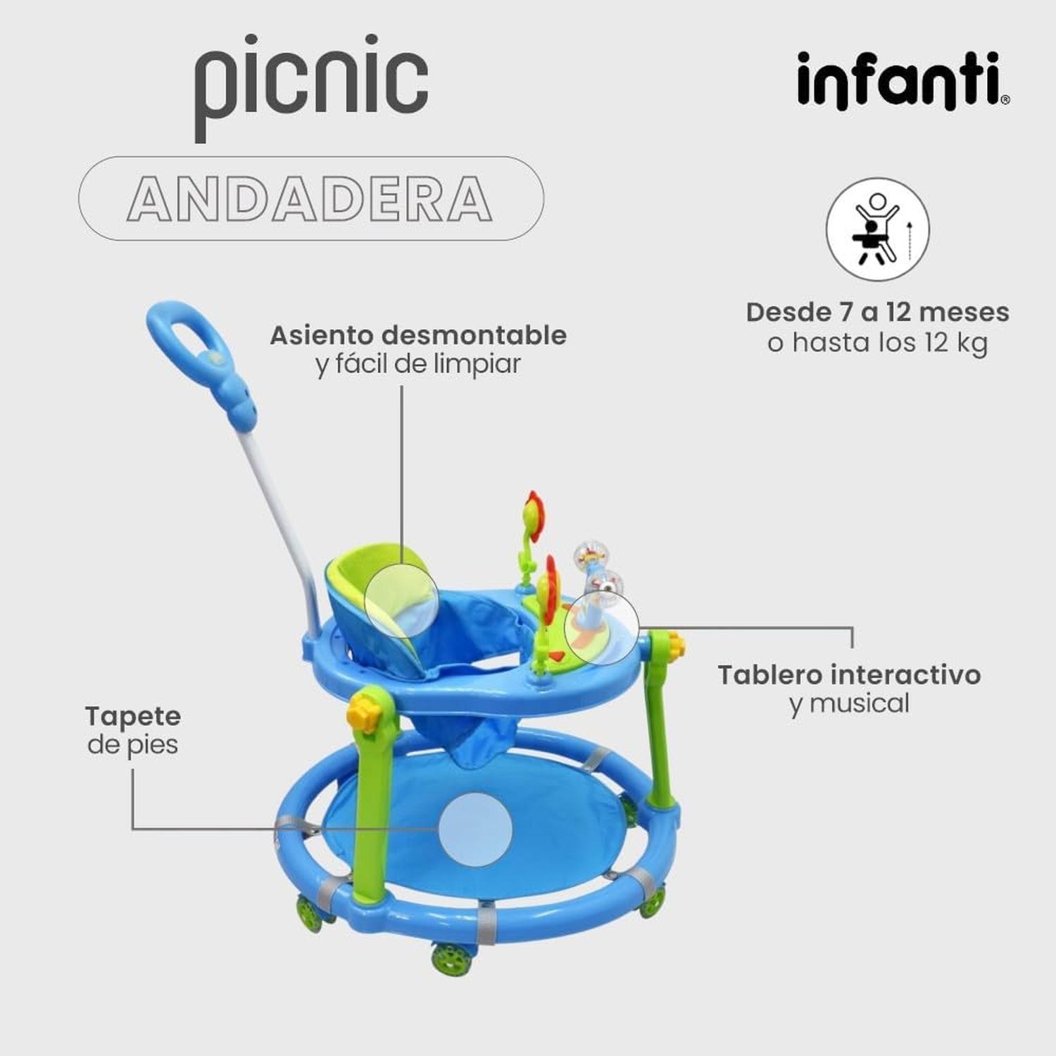 Andadera Infanti Picnic llantas Azul + Funko Pokemon Regalo — imagen 5