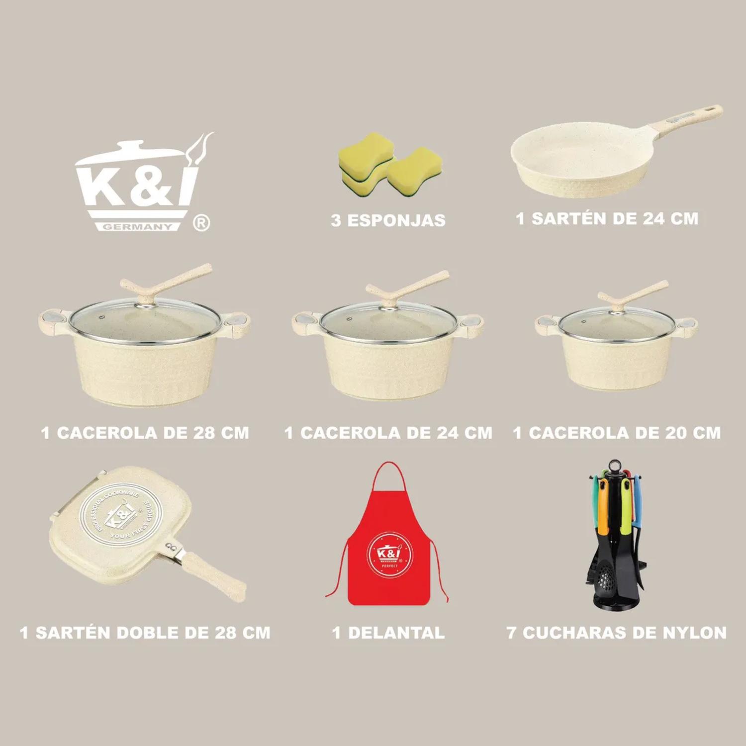 Batería de Cocina Mármol Granito 12 Pzas con Tapas y Sartenes — imagen 3