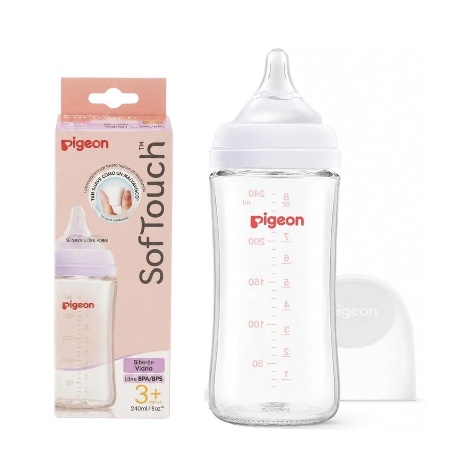 Biberón de Vidrio Pigeon Soft Touch Boca Ancha 240 ml con Tetina M — imagen 1