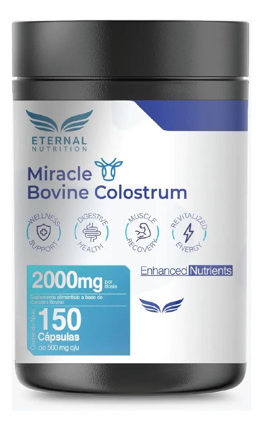Miracle: Calostro Bovino 50% IgG, Inmunoglobulinas y Factores de Crecimiento, 150 Cápsulas — imagen 1
