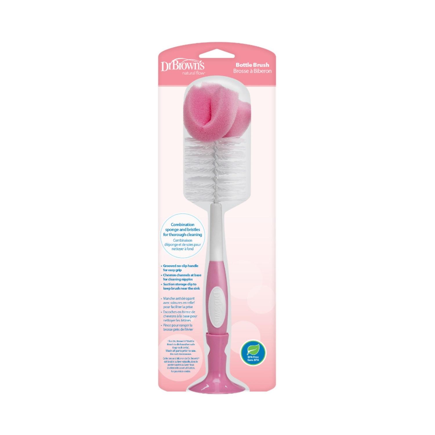 Cepillo Para Biberones/mamilas Con Esponja Escobillon Y Limpia Tetinas Dr Browns Color Rosa Con Succión — imagen 2