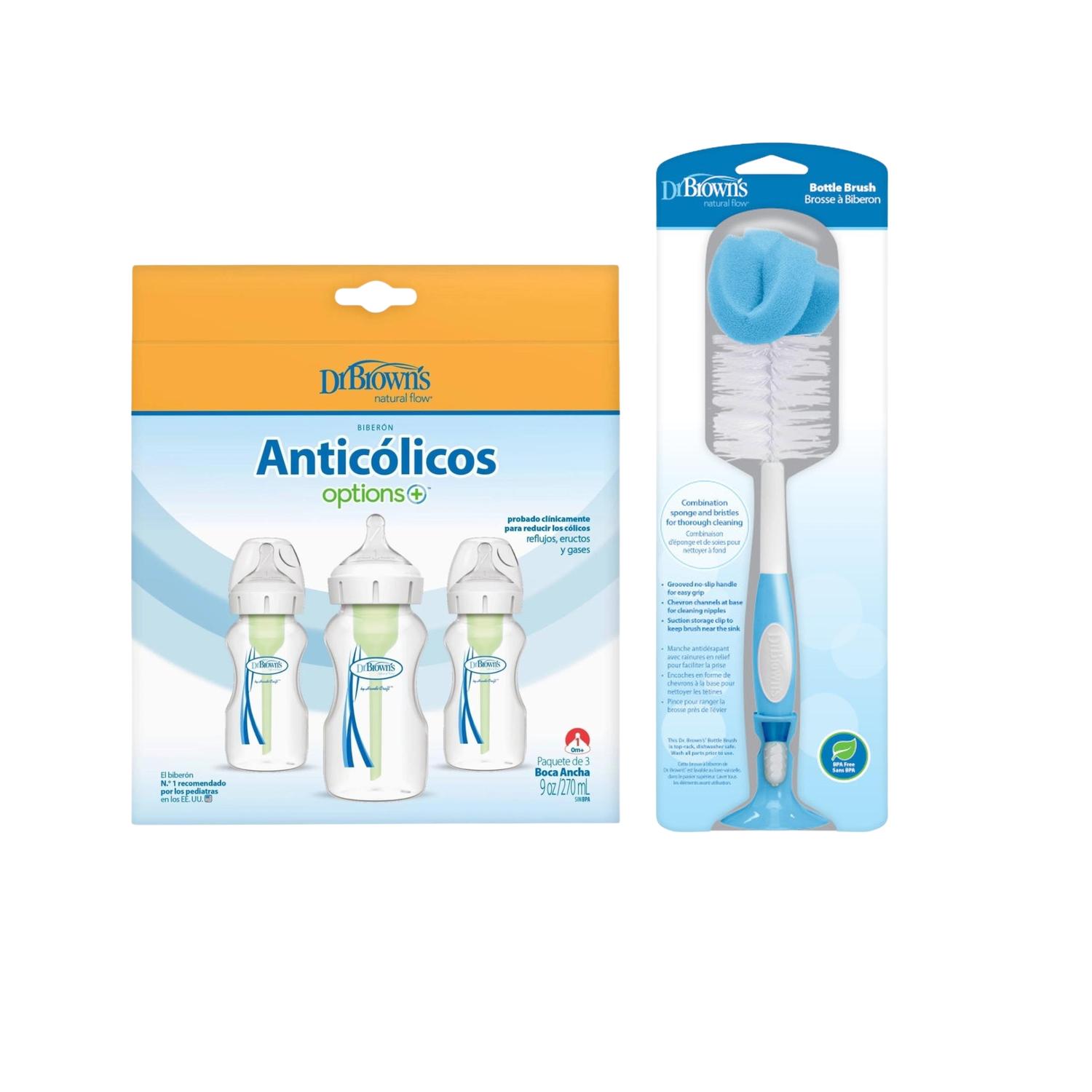 Pack 3 Biberones Dr Browns Boca Ancha 9oz y Cepillo Limpiador — imagen 2