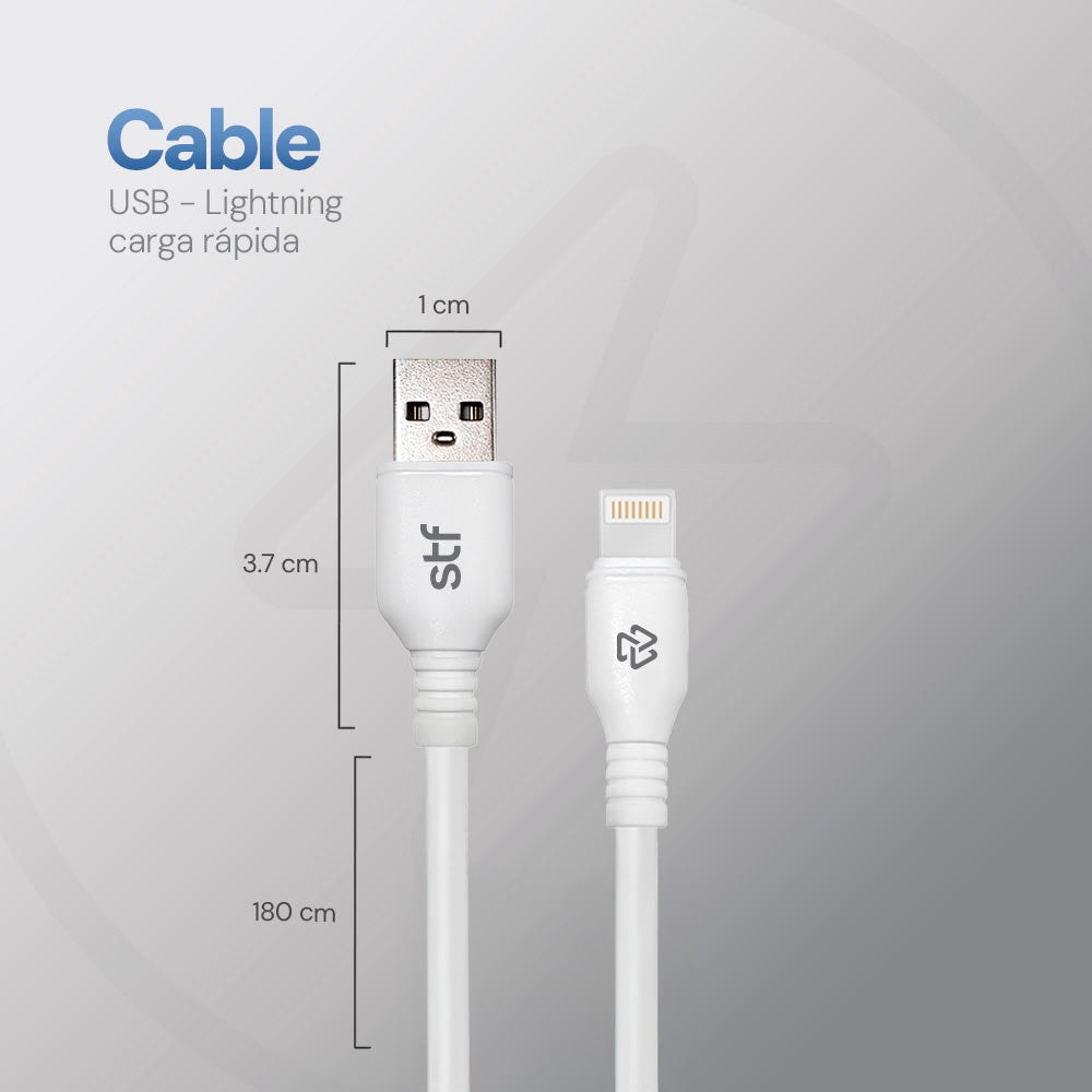 Cable USB a Lightning 1.8m Carga Rápida 2A Transferencia Datos Blanco — imagen 3