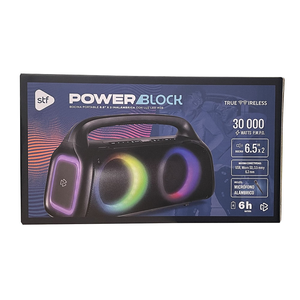 Bocina Portatil Power Block: 6.5x2 STF 60W Karaoke 6hrs uso Función Tws — imagen 6