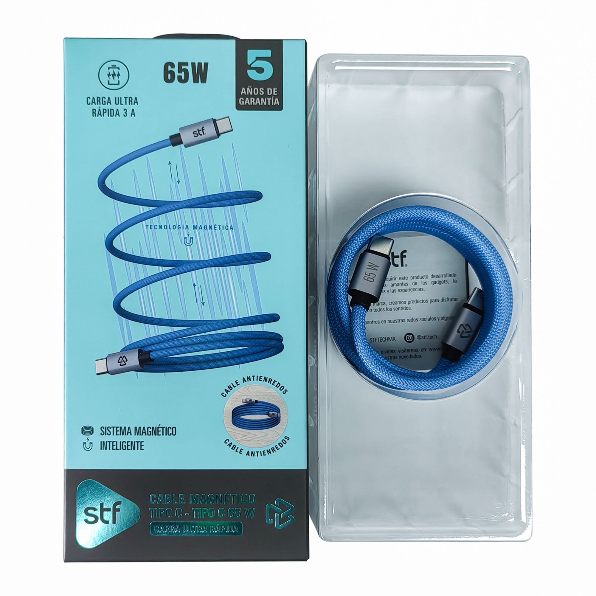 Cable Magnético STF Tipo C a Tipo C: Carga Rápida, 65W, Transferencia de datos, Azul — imagen 6
