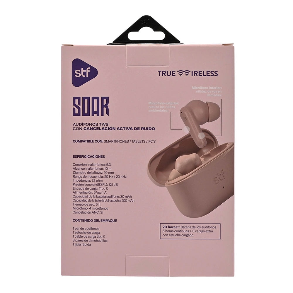 Audífonos Inalámbricos Tws Soar STF 20hrs Uso ANC 4 Micrófonos Rosa — imagen 9