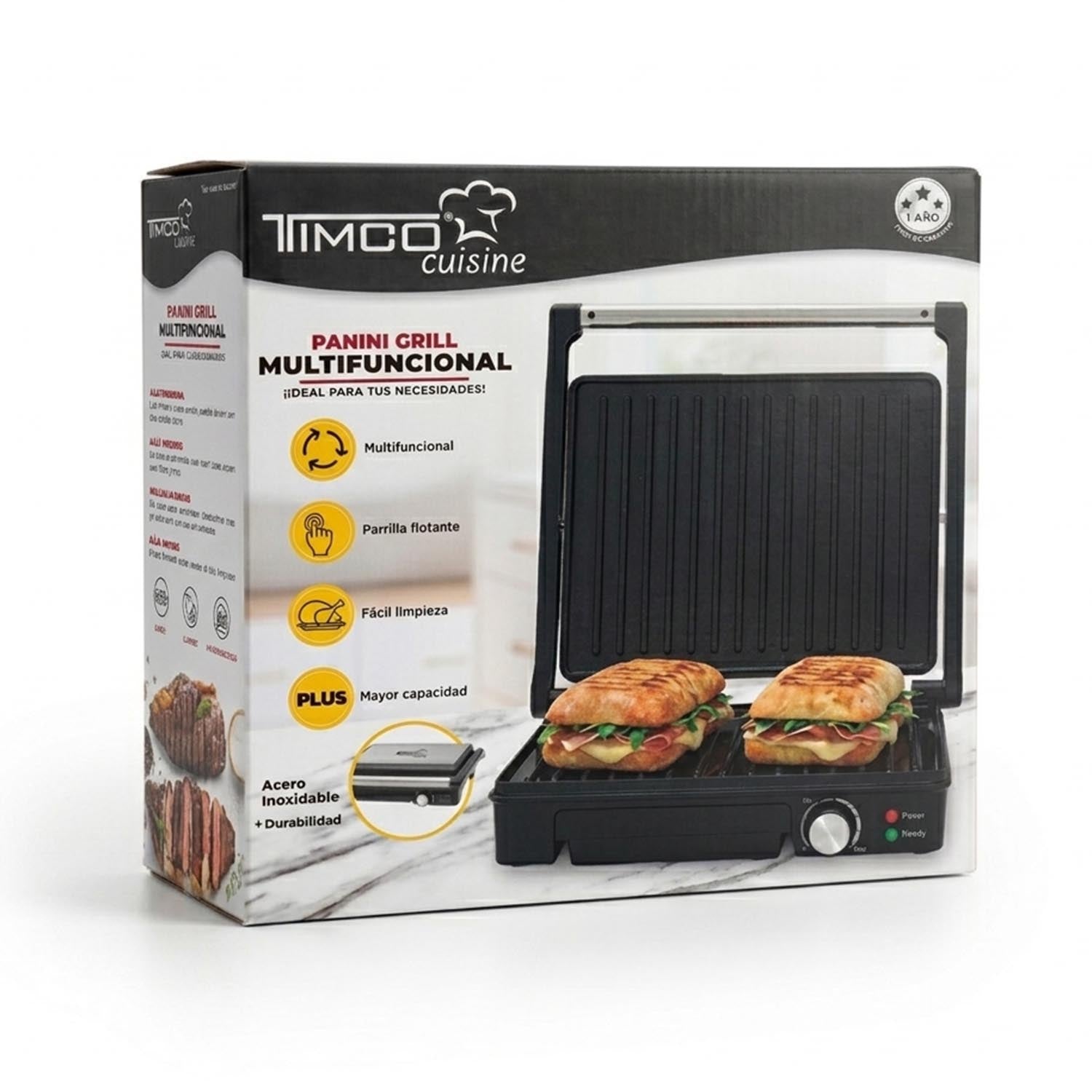 Parrilla Panini Grande TIMCO 1600W Sandwichera Profesional Acero Inoxidable Placas Antiadherentes 28×22 cm PANINI510M — imagen 7