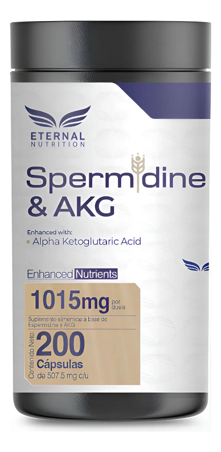 Essentials: Espermidina 99% + AKG, Ácido Alfa Cetoglutárico, para Autofagia Celular, 200 Cápsulas — imagen 1