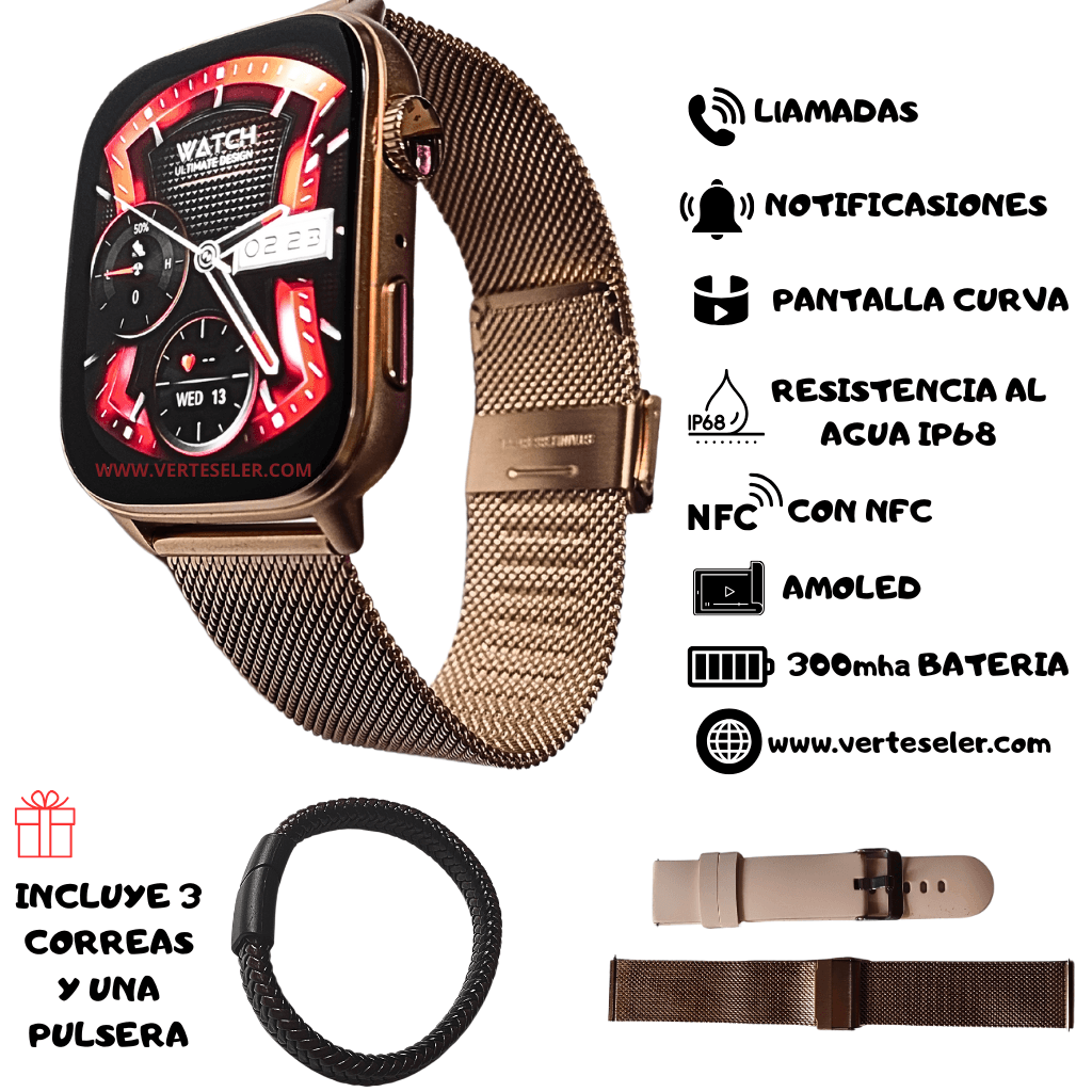 G-Tide S6 Pro Smartwatch – Innovación, llamada, notificaciones, correas metálicas,deportes,salud.Dorado. — imagen 2