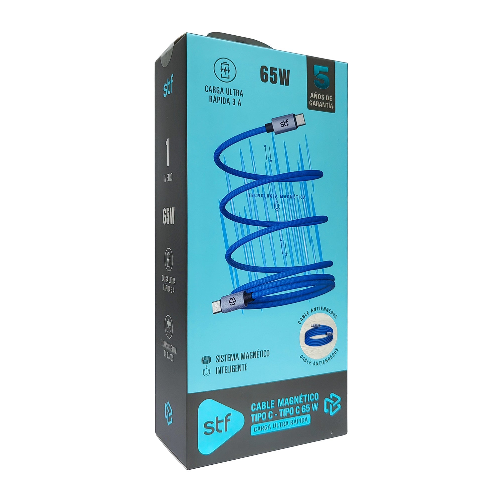 Cable Magnético STF Tipo C a Tipo C: Carga Rápida, 65W, Transferencia de datos, Azul — imagen 7