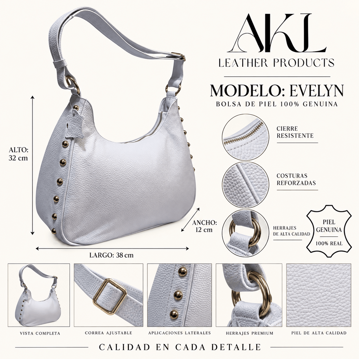 Bolsa De Piel Legitima Evelyn Para Dama Mediana — imagen 2