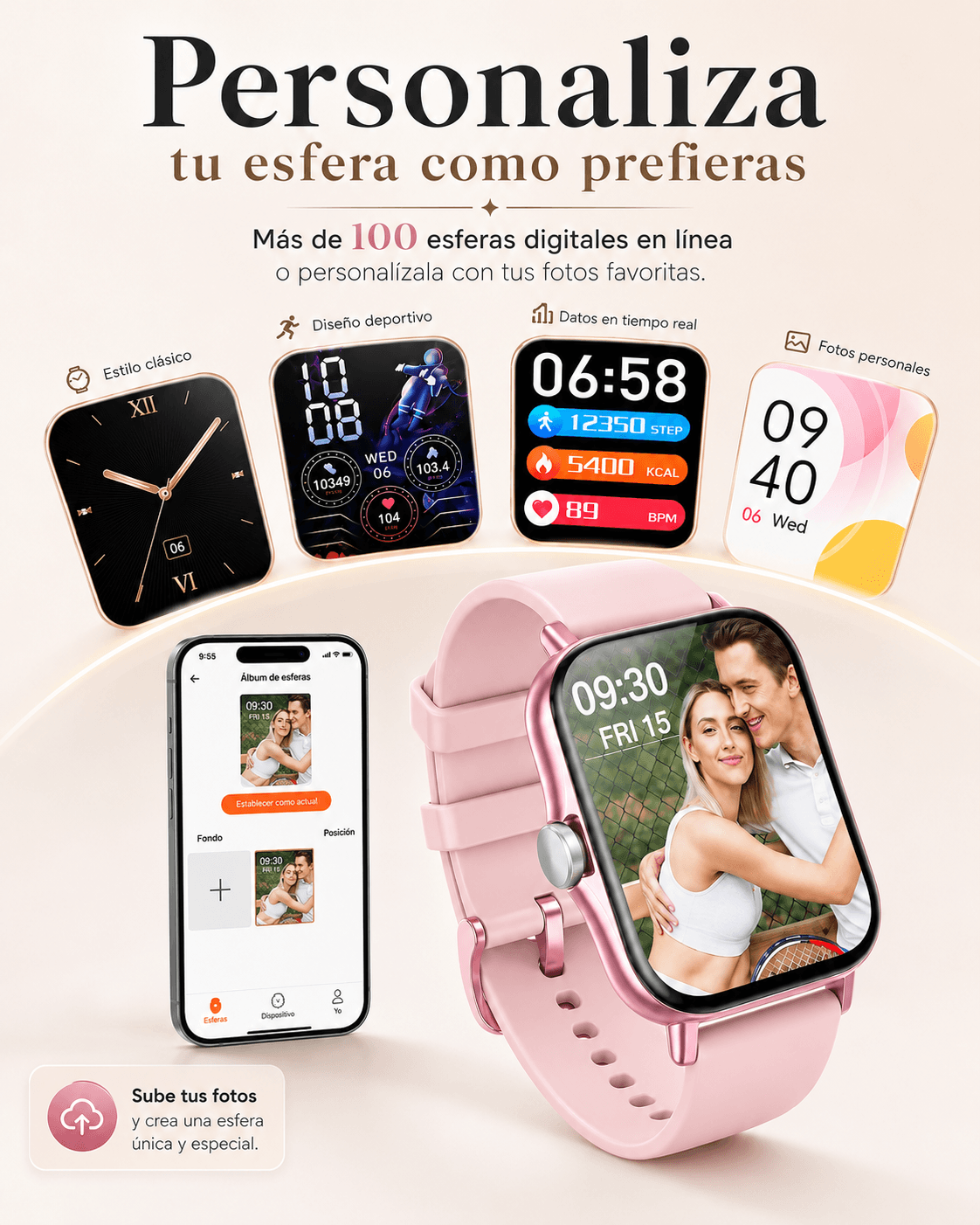 Smartwatch con Llamadas Bluetooth, Pantalla HD 1.75” FM13 , Asistente de Voz y Modos Deportivos Rosa — imagen 4