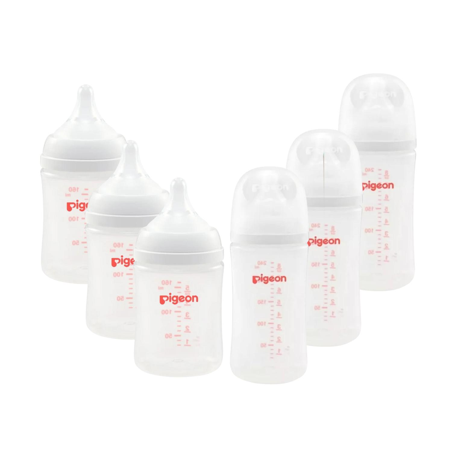 Combo 6 Biberones Pigeon Softouch 3 De 160 Ml Y 3 De 240 Ml Anticólicos Bebé 0m+ — imagen 1