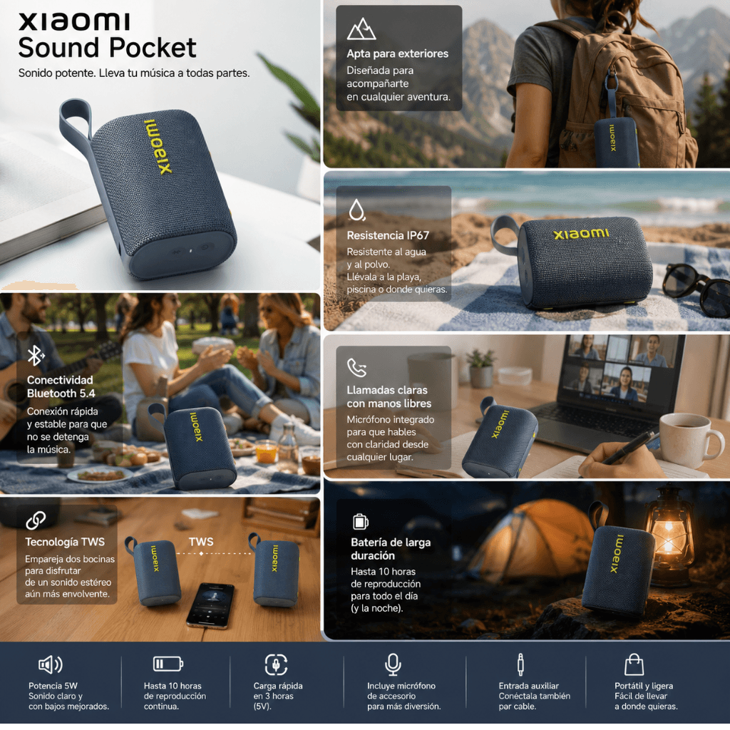 BOCINA XIAOMI SOUND POCKET (AZUL) + SMARTWATCH G-TIDE R5 (NEGRO) — imagen 7