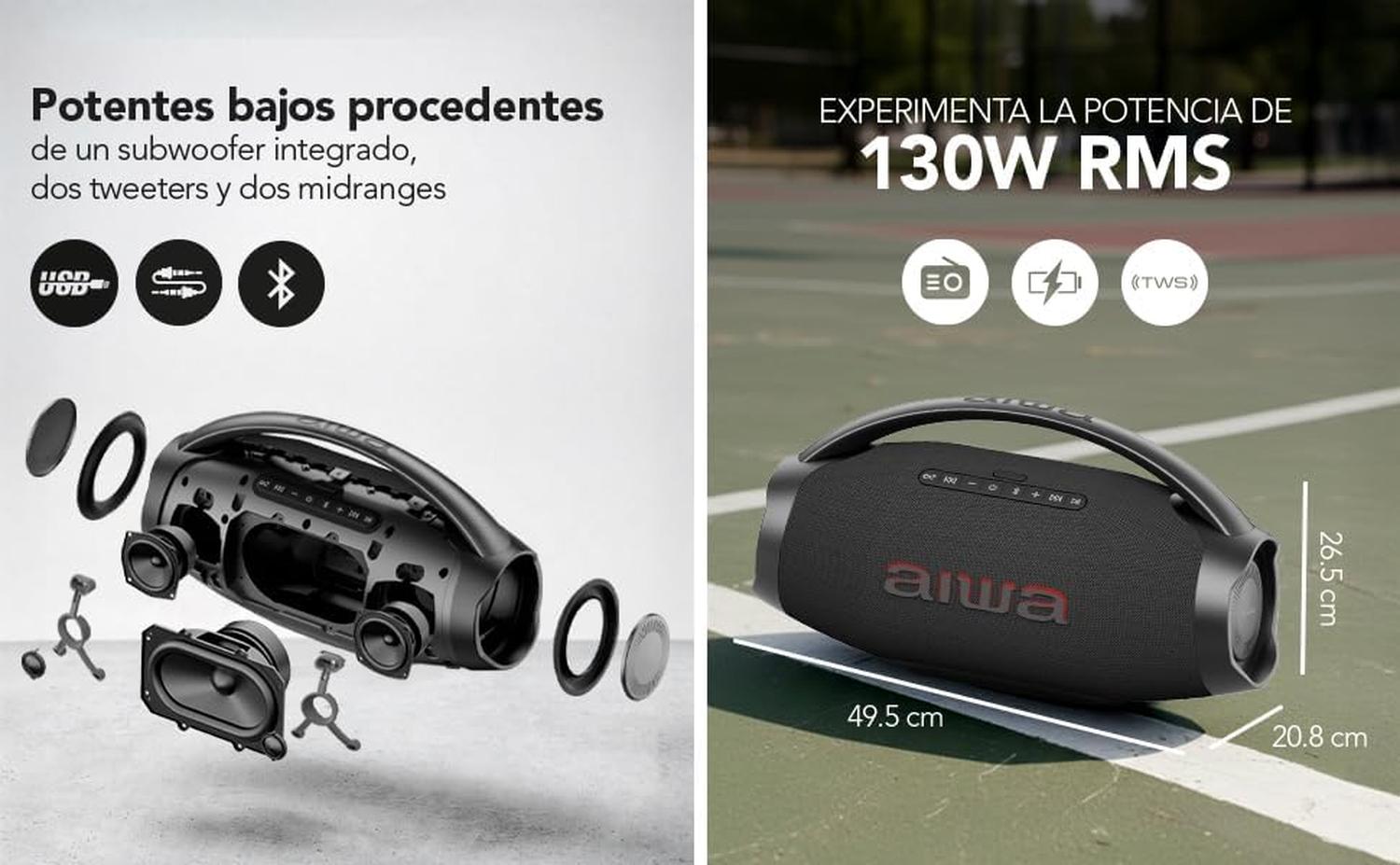 Bocina Portátil Bluetooth Aiwa AWH51BT Boombox 130 W IPX6 — imagen 2