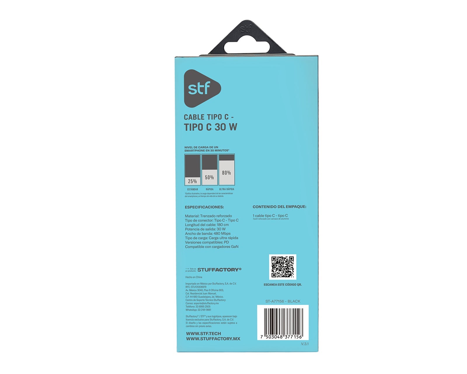 Cable Tipo C a Tipo C 30W Carga Rápida PD 1.8m Textil/Aluminio — imagen 7