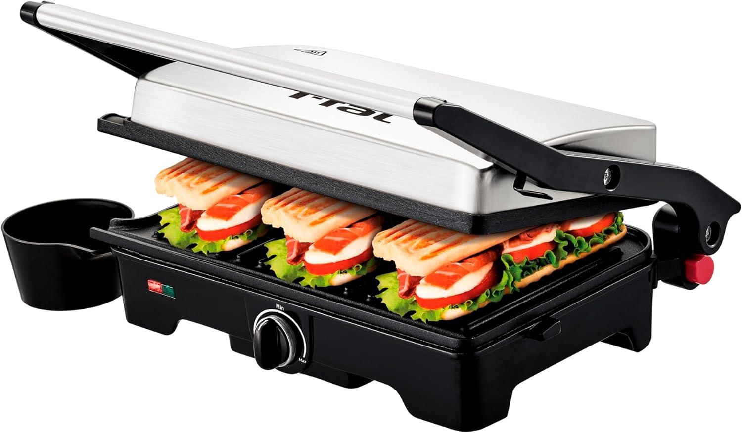 PARRILLA PANINI T-FAL SW3332DMX ANTIADHERENTEACERO INOX — imagen 1