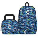 Set de Mochila Charly Camuflaje Niño Escolar Lonchera Azul Infantil