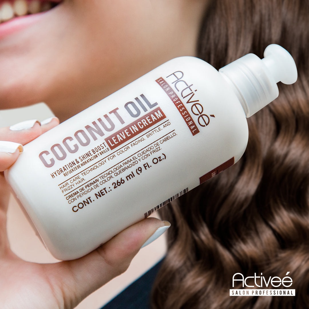 Crema para Peinar Activee Professional Coconut Oil Tecnologia para cuidado Cabello con Perdida de Color Quebradizo y con Frizz Libre de Sal — imagen 5