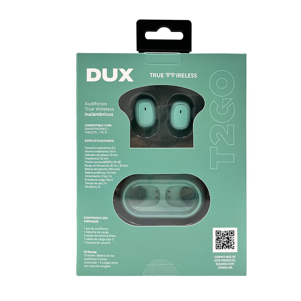 Audífonos Inalámbricos Tws Dux T2GO 3hrs Uso Micrófono Verde — imagen 5