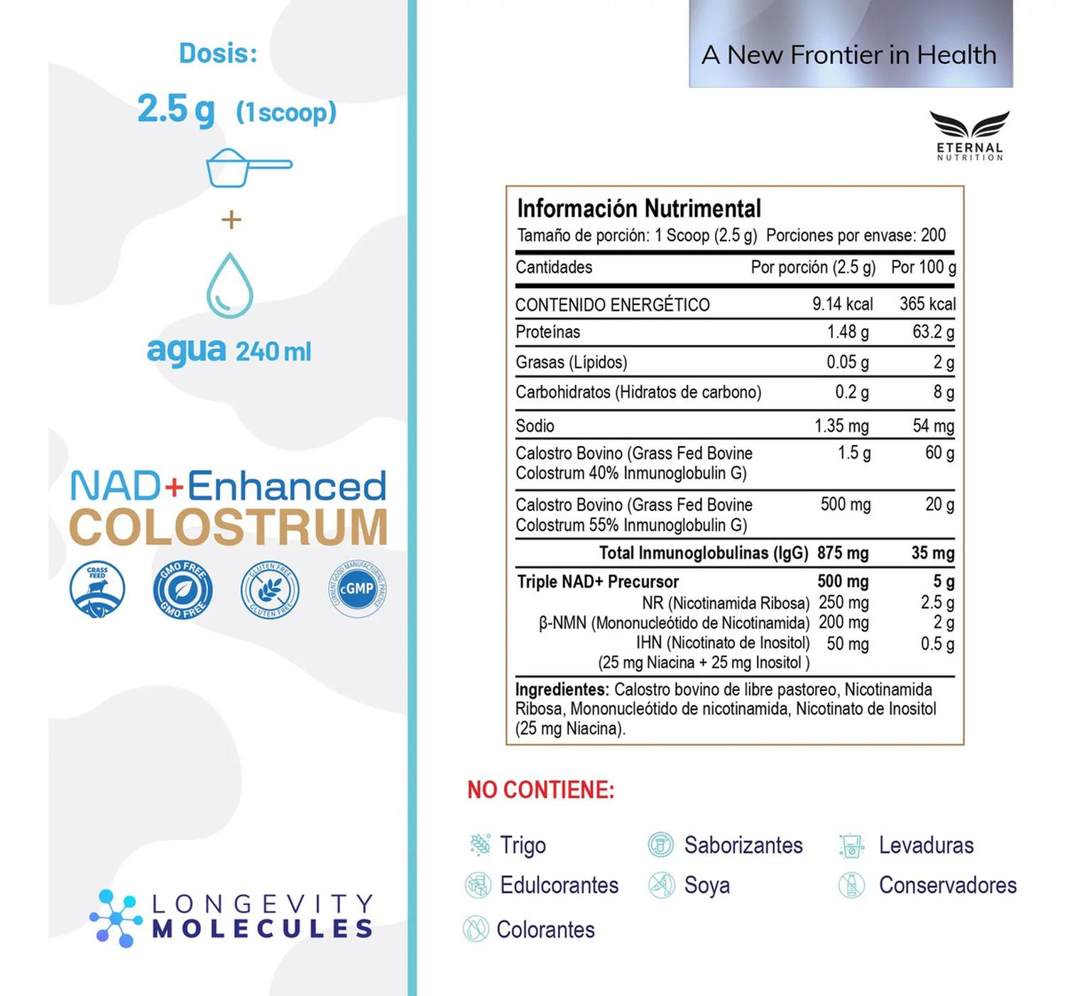 Calostro Bovino con NAD+, Inmunoglobulinas IgG y Precursores NAD+, 200 Cápsulas — imagen 3