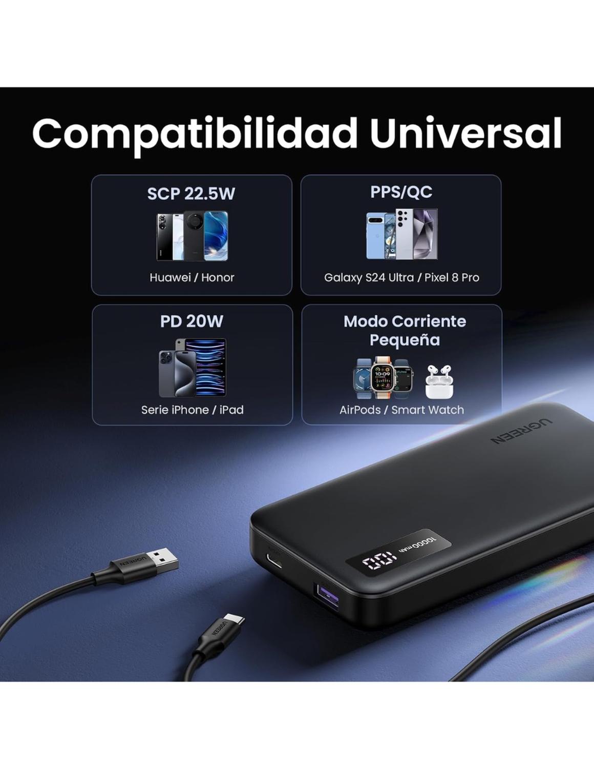 Batería Ugreen Power Bank 10,000mah 20w Pantalla LED — imagen 3
