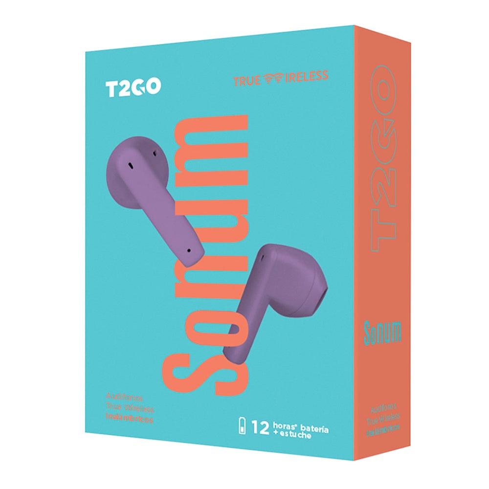 Audífonos Inalámbricos Tws Sonum T2GO 3hrs Uso Micrófono Lila — imagen 4