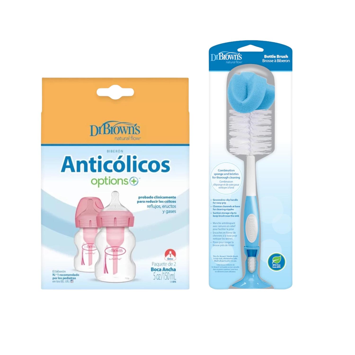 Pack 2 Biberones Dr Browns Boca Ancha 5oz Rosa y Cepillo — imagen 4