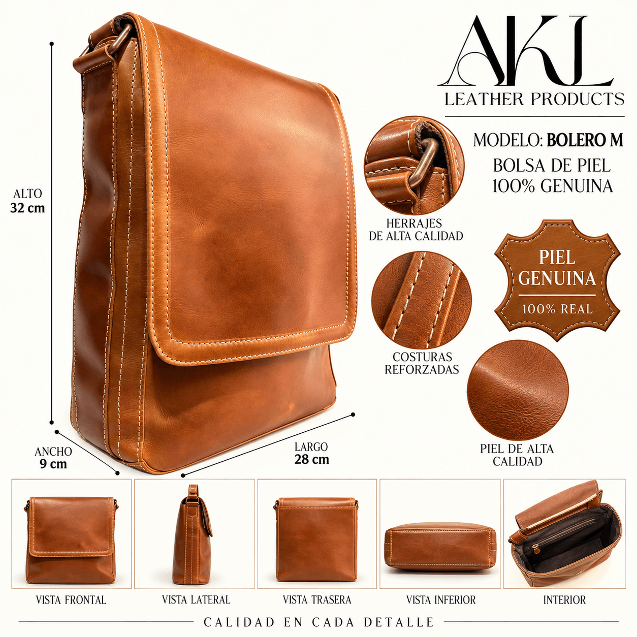 Portafolio Bolero Mediano Vertical Piel Legitima Ternera Gruesa Che. — imagen 2