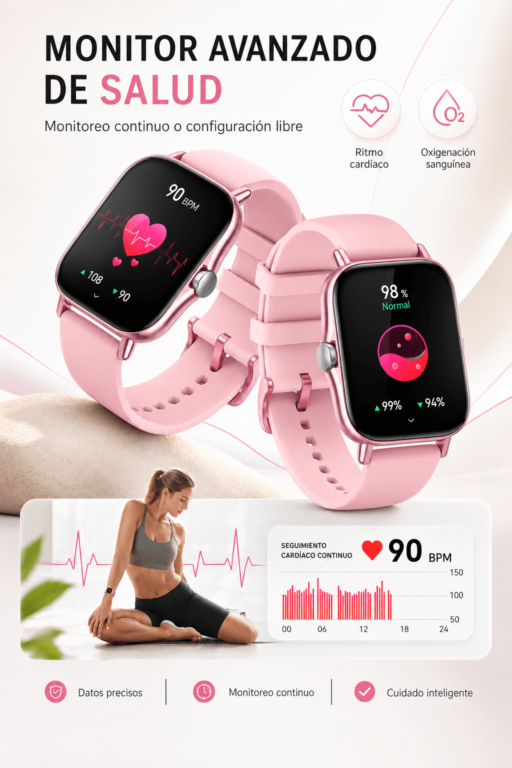 Smartwatch con Llamadas Bluetooth, Pantalla HD 1.75” FM13 , Asistente de Voz y Modos Deportivos Rosa — imagen 7