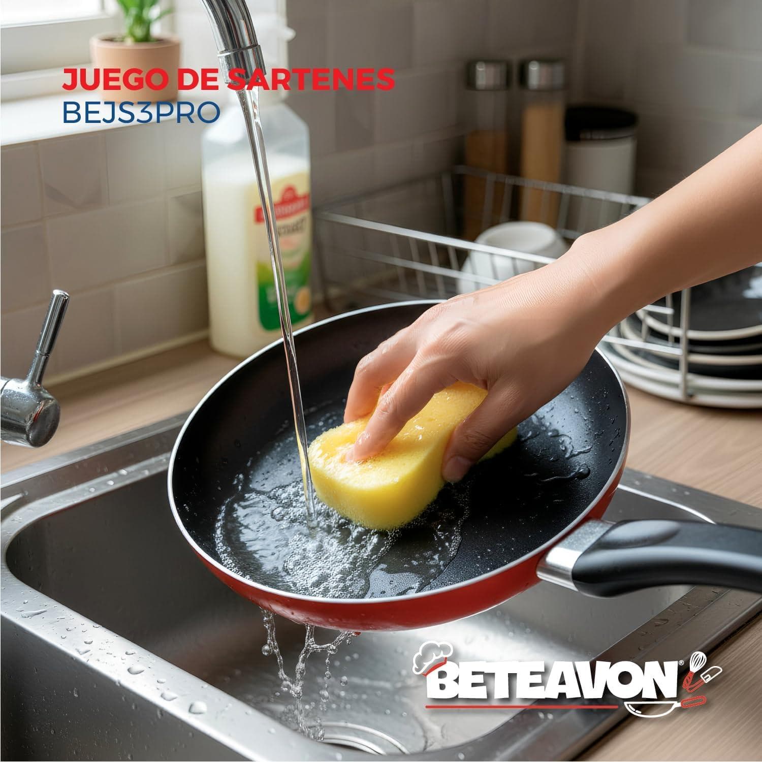 Set 3 Sartenes Antiadherentes Beteavon Rojo Aluminio Mango Ergonómico — imagen 6