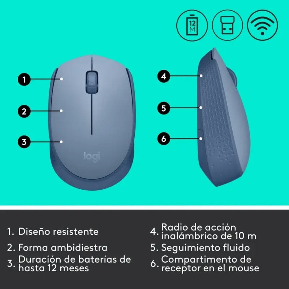 Mouse Inalambrico Logitech M171 - Azul Clamshell — imagen 6
