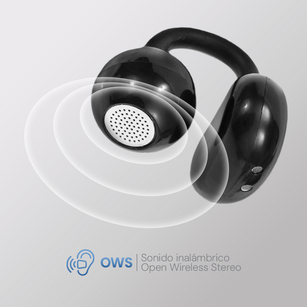 Audífonos Open Ear STF One: OWS, 20h batería, micrófono, Negro — imagen 3