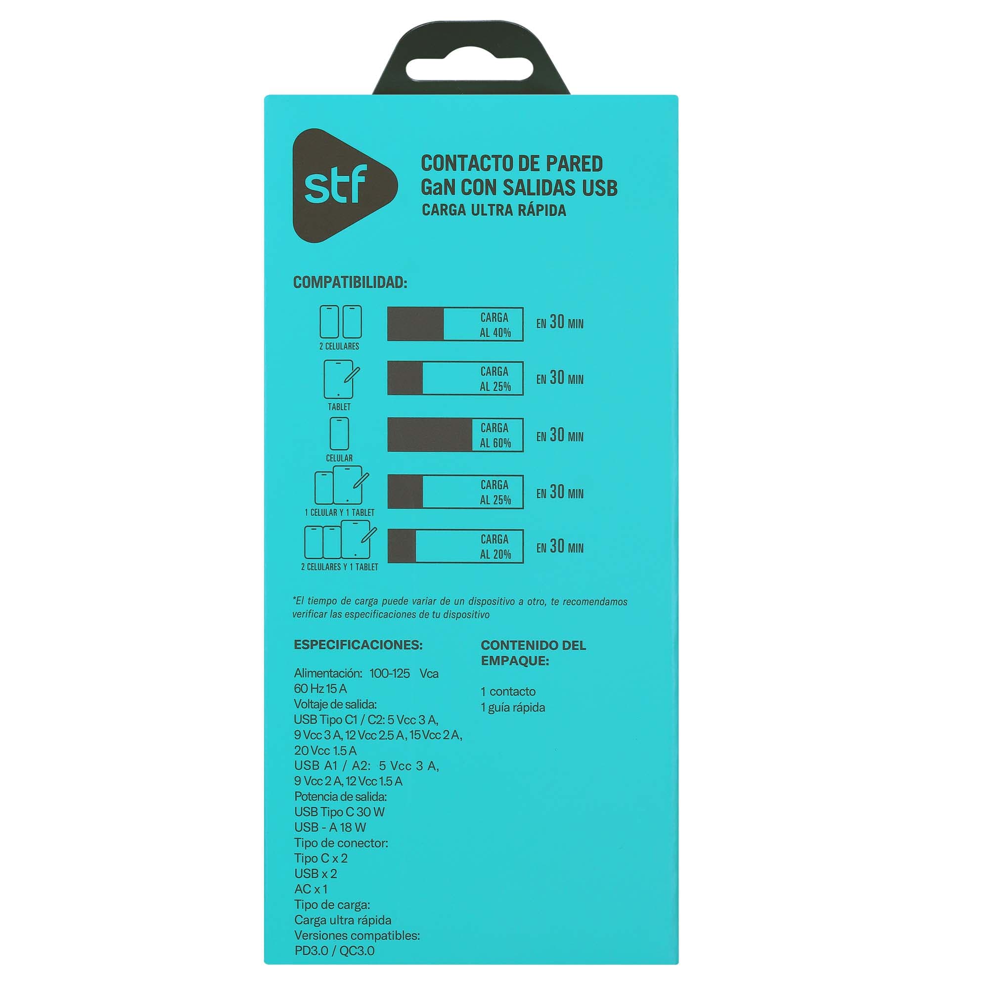 Contacto pared STF GaN 30W USB y USB-C - Carga ultra rápida 5 dispositivos — image 9