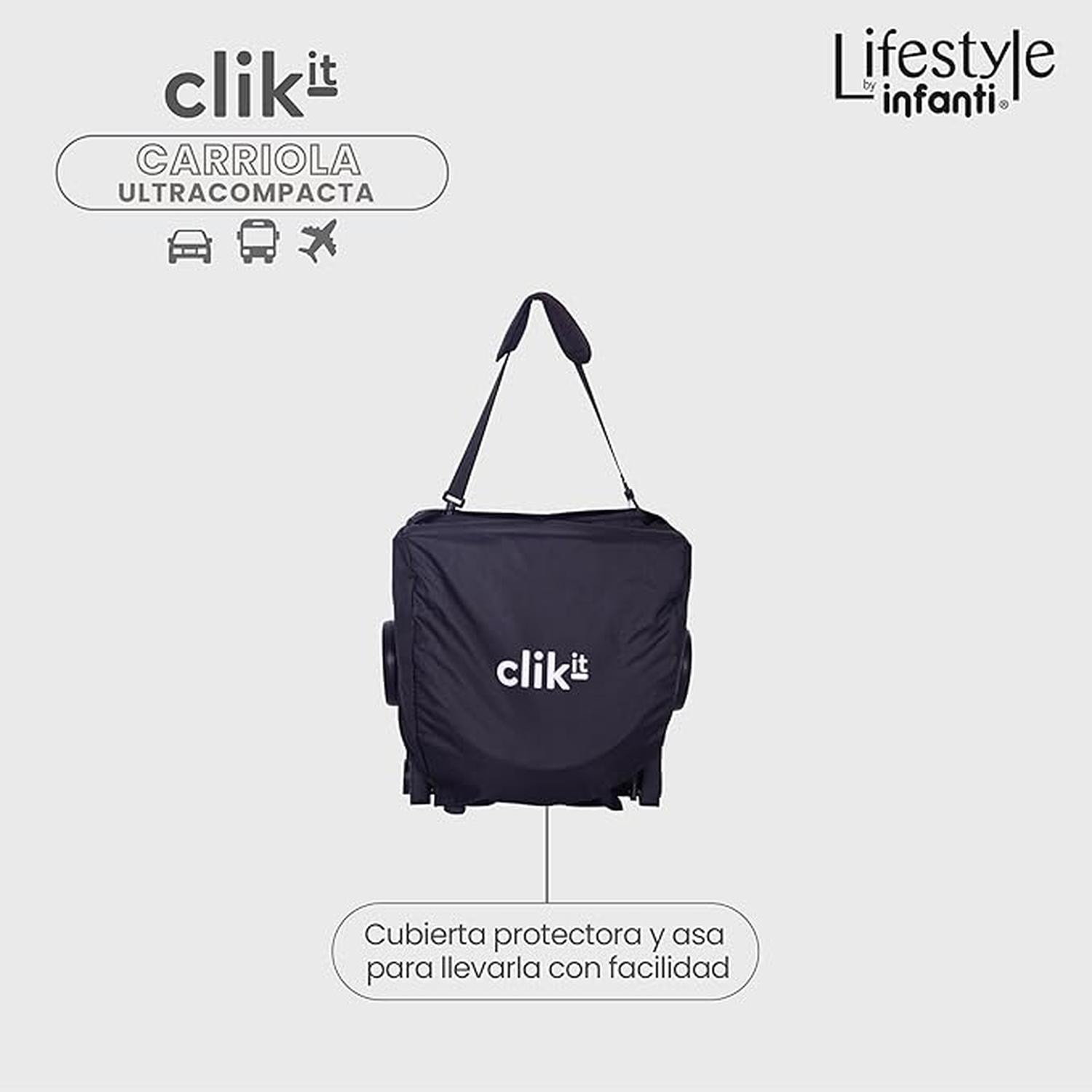 Carriola Lifestyle By Infanti Plegado Clik-it De Mano Carriola De Viaje Compacta Y Ligera Reclinable, Con Asa Y Cubierta Protectora Para Bebés De 6 Meses A 22 Kg Negra — imagen 7