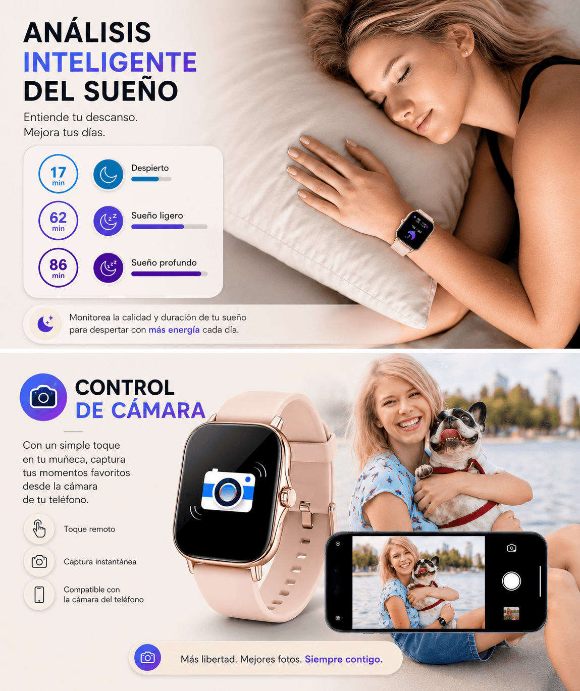 Smartwatch con Llamadas Bluetooth, Pantalla HD 1.75” FM13 , Asistente de Voz y Modos Deportivos Rosa — imagen 5