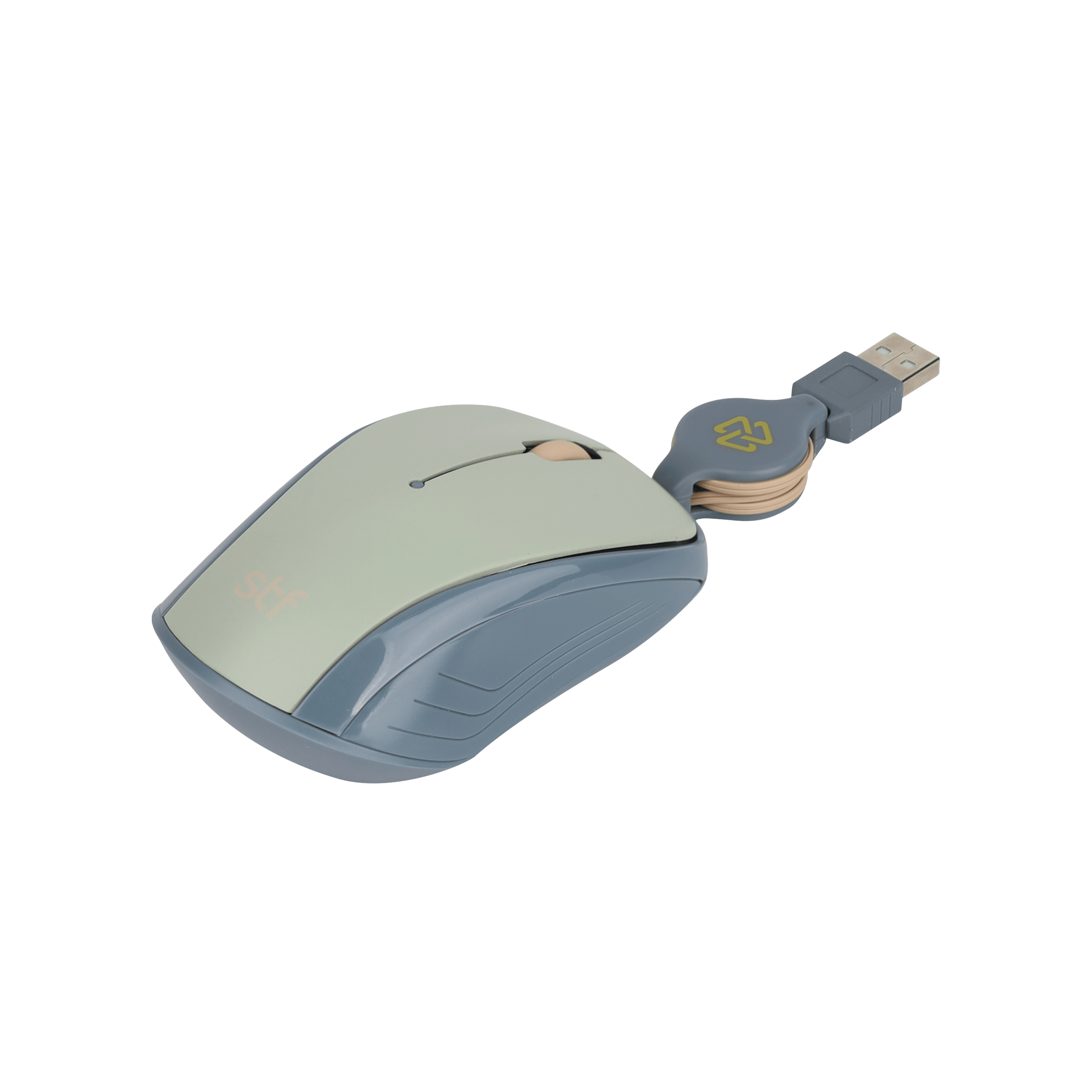 Mouse Alámbrico Retráctil STF VIVA: 1600 DPI, Ergonómico, USB, 80cm, Menta Gris — imagen 2