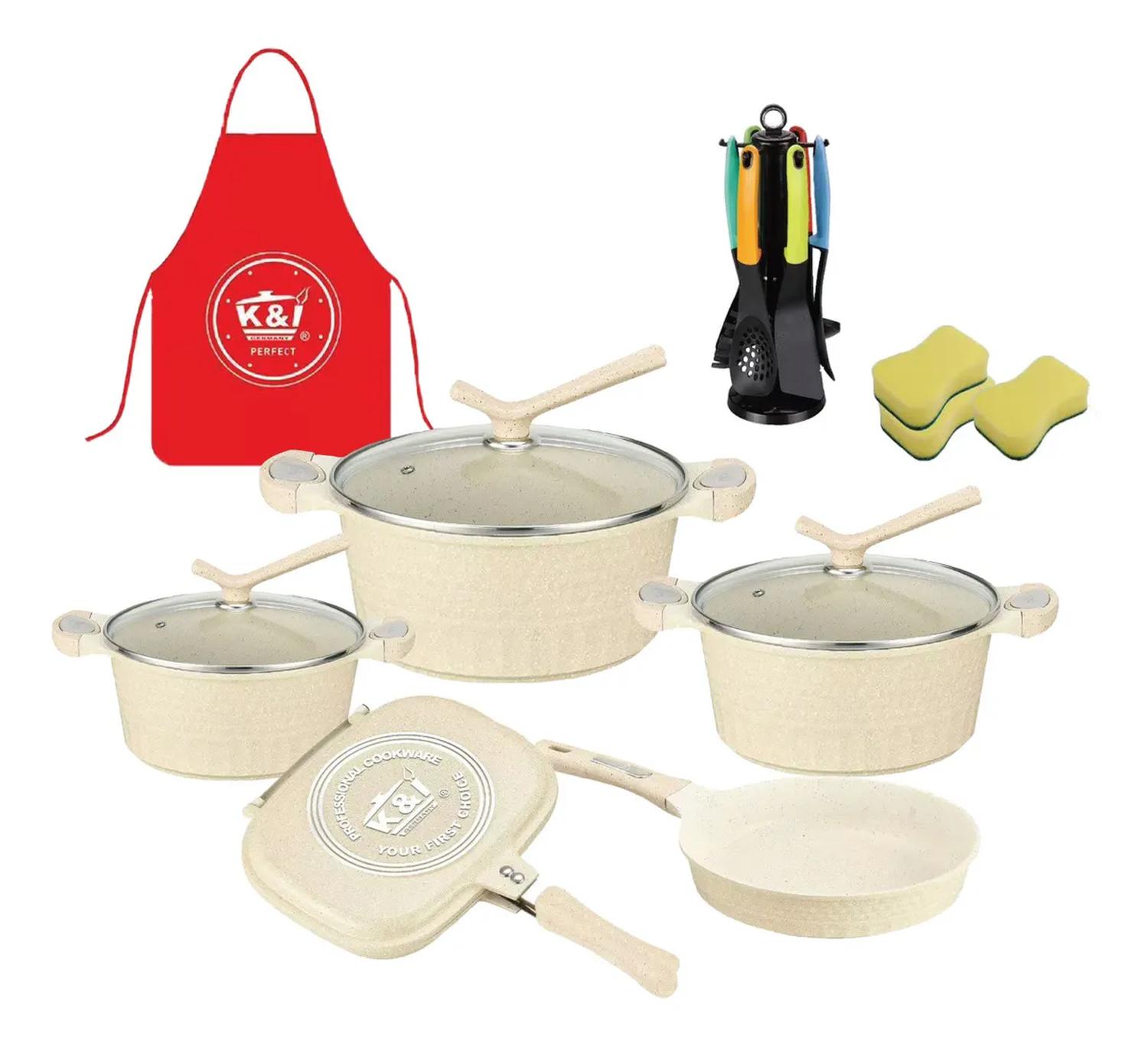 Batería de Cocina Mármol Granito 12 Pzas con Tapas y Sartenes — imagen 1