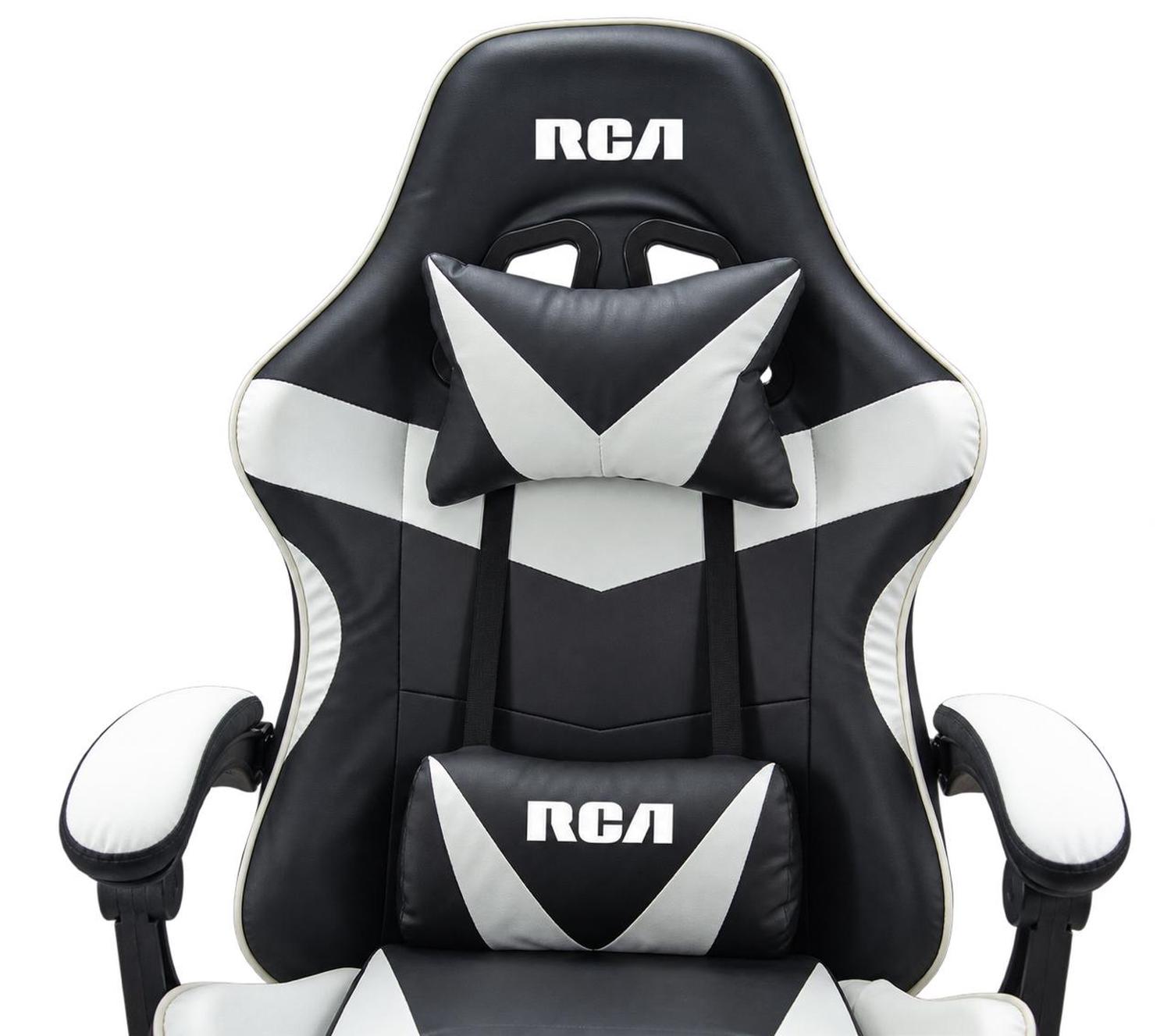 Silla Gamer Reclinable con Masajeador y Descansapiés RCA Negro/Blanco — imagen 2