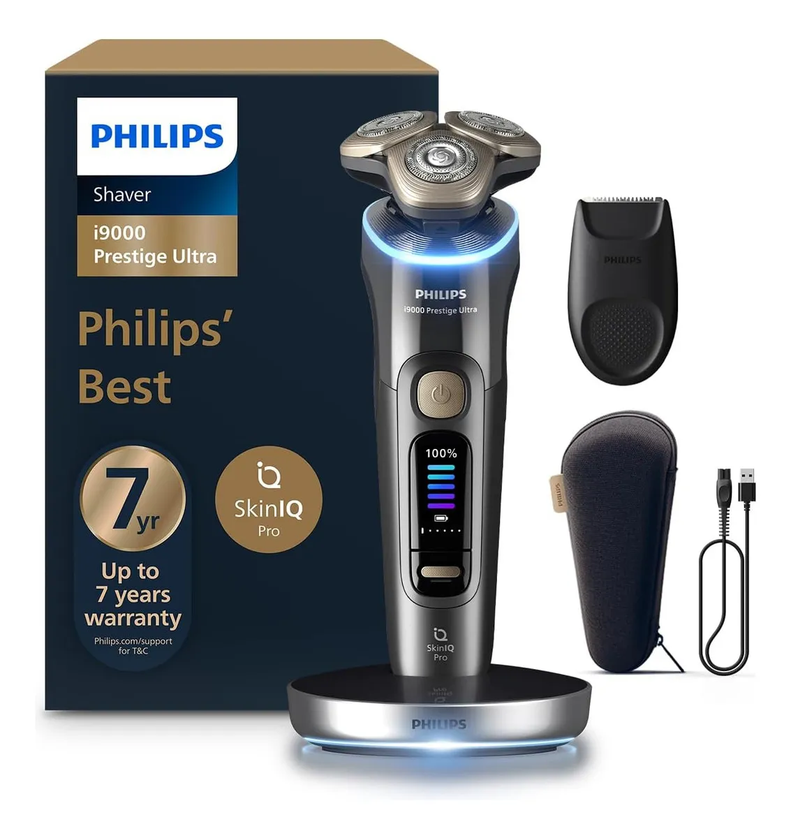 Philips XP9402/11 Shaver i9000 Prestige Ultra, Afeitadora Eléctrica en seco y húmedo, Dark Slate, Skin IQ Pro, sistema Triple Lift & Cut System, 360 cuchillas de precisión giratorias NanoTech — imagen 3