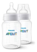 Philips Avent SCY103/02 Anti-colic 2 Biberones, Con Válvula Anticólicos, 9 Oz/260 ml, 1 M+ Flujo 2 Lento, Libre de BPA